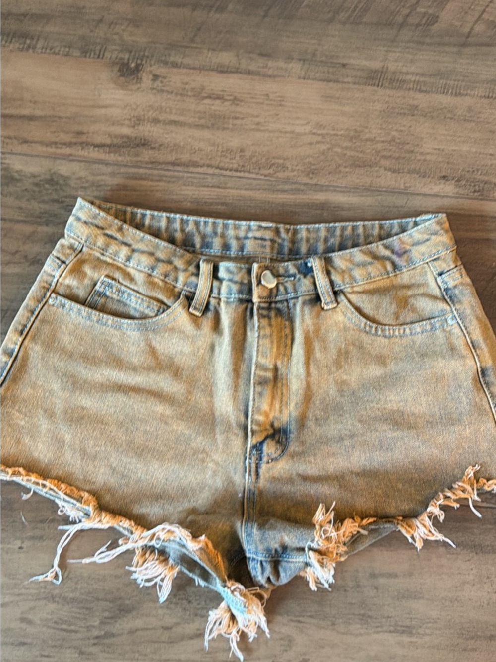 SHEIN Olive-Green Distressed High-Rise Denim Shorts